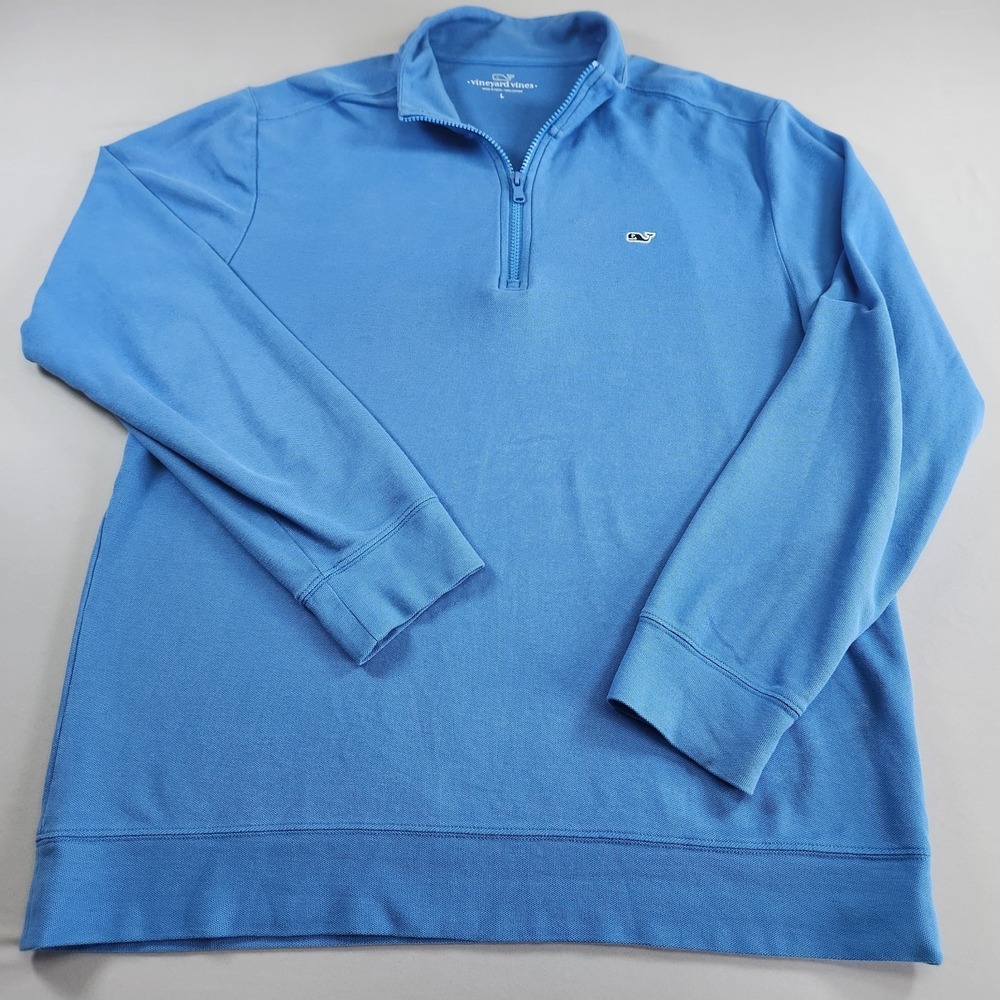 Vineyard Vines Sweater Mens L Blue Cotton Quarter Zip Mock Neck Pullover